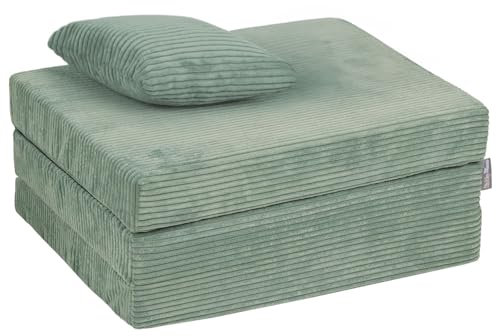KiddyMoon Kinder Matratzen Mit Kissen Aufklappen Aus Schaumstoff Kindermatratze Kleinkindmatratze Kinderzimmer Faltmatratze, Grün
