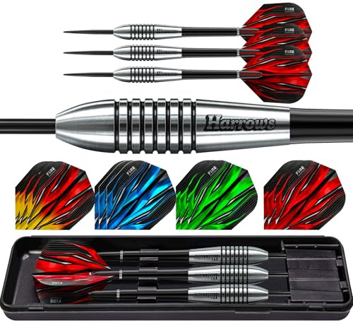 Harrows Fire Bomber Dartpfeil-Set mit Wolframstahlspitze, 23g, 25g, 27g und 30g, riesiges 20-teiliges Bündel mit Ersatz-Feuerflügeln