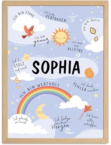 SpecialMe® Affirmationsposter Kinder mit Name personalisiert Wandbilder Kinderzimmer Wanddeko Mutmacher Selbstliebe Motivation Weiss