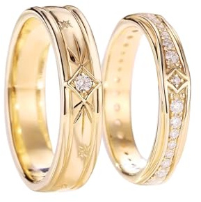 YDD 925 Sterling Silver 9ct/14ct/18ct Real Gold Personalized Moissanite Couple Ring Set for Men and Women,Moissanite Engagement Bridal Rings Set Wedding Anniversary for couple Free Engraving