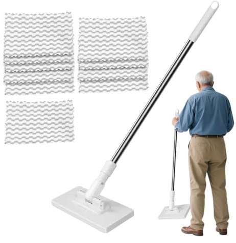 Clip On Dust Mop, Clip Wet Wipes Mop With 10 Reusable Cloths, Disposables DustMop, Household Cleaner FloorMops, Lightweight and Easy to Maneuver for Apartment Tile Hardwood Bathroom
