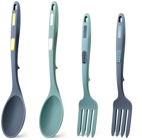 GZqiancang Utensilios De Cocina Conjunto,Tenedores De Silicona,4pcs | Grande Cocina de Silicona para Revolver Mezclar Puré (Azul Claro, Azul Oscuro)