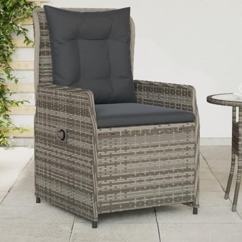 QJBSAVVA 2er Set Verstellbare Gartenstühle Grau Poly Rattan Outdoor Sessel Klappbar 55x60x93 cm Gepolsterte Kissen für Balkon Terrasse Camping Strand