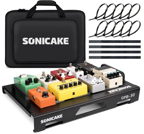 SONICAKE Mini Guitar Pedal Board Aluminiumlegierung Effektpedal Board | 46 x 32.3 x 7 cm mit Tasche, Bänder, Kabelbinder Schwarz QPB-31