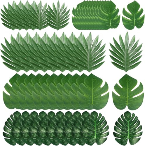 50Pcs Fake Leaves 14-22cm Tropical Artificial Leaves 5 Size Leaf Decoration | Monstera Leaves, Fake Plants, Faux Leaf for Decoration Hawaiian Party Decorations Jungle Theme Party Decorations