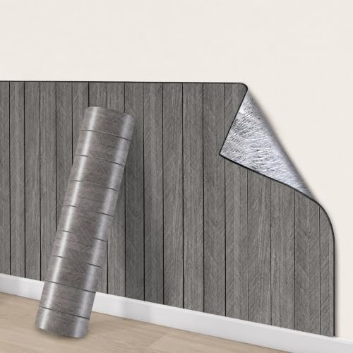 Tarwanear Selbstklebende Tapete in Holzoptik, abziehbare Wandpaneele, dunkelgrau, 40 x 300 cm, Fliesenaufkleber Klebefliesen wasserfest, für Wohnzimmer, Schlafzimmer, Küche, Badezimmer, Decke