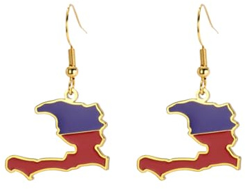 Ohrringe mit Landkarte der Republik Haiti, Ohrringe, Flagge, Karte, Anhänger, Port-au-Prinz-Karte, Schmuck, Souvenir, Geschenk für Damen und Herren