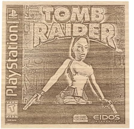 Generisch Handgefertigtes Wandposter aus Holz, Metal Gear Solid Gadget, kompatibel mit PS1, 90er-Jahre-Spiele, Nerd-Geschenkidee (Lara Croft)