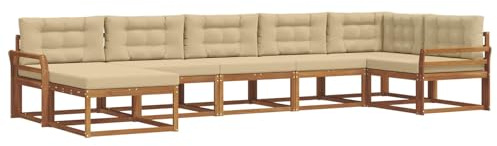 vidaXL Outdoor-Sofagarnitur mit Kissen 7 pcs Natur und Beige, Modernes Akazienholz Outdoor-Sofaset, langlebige Gartenmöbel, Flexible Anordnung für die Terrasse, Bequeme Lounge im Hinterhof