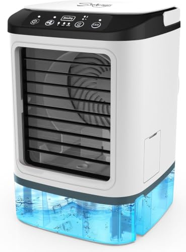 SMLEGFT Portable Air Conditioners, Personal Air Conditioner with 2 Mist & 7 Color Light, 3 Speed & Boost Mode, 900ml Large Tank & Icebox, Evaporative Air Cooler AC Cold Fan for Bedroom Office Desk Car