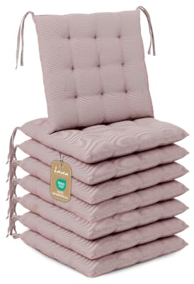 Lavea® 8er Set Sitzkissen & Stuhlkissen 40x40 cm - Braun-Weiß Gestr | Stoffbändern – Outdoor & Indoor – waschbar & wetterfest – für Gartenstuhl, Balkon, Terrasse & Esszimmer