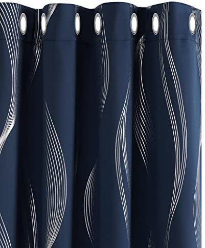 Deconovo Verdunkelungsvorhang für Raum Verdunkeln Kälteschutz Thermogardine Hitzeschutz, Blickdicht mit Ösen, Vorhänge Wohnzimmer Modern, 138x117 cm(HöhexBreite), Dunkelblau, 2er Set