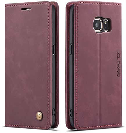 QLTYPRI Etui Coque pour Samsung Galaxy S7 Edge, Portefeuille Fentes Cartes Housse Antichoc Cuir PU Vintage Portefeuille Etui Compatible avec Samsung Galaxy S7 Edge - Rouge