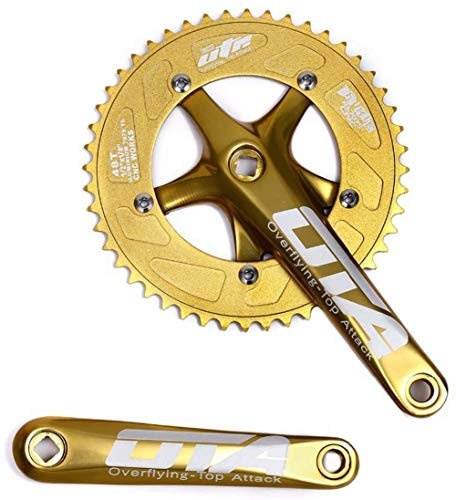 OTA Kurbelgarnitur mit einer Geschwindigkeit, 48 Zähne, 170 mm, 130 BCD-Kurbelgarnitur mit Schutzabdeckung für Singlespeed, Rennrad, Fixie, Dahon (Gold)