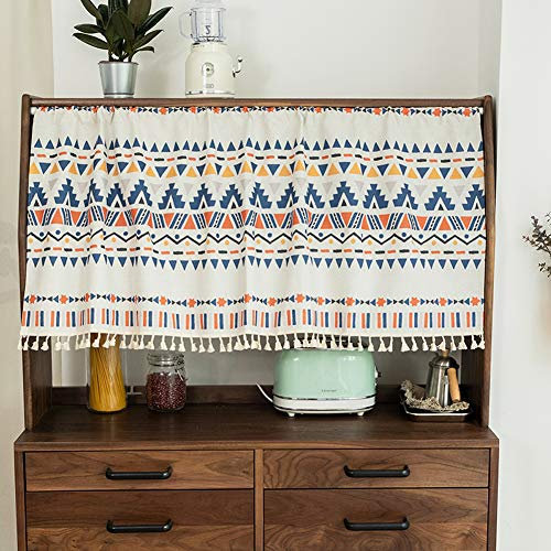 Michorinee Scheibengardine Bistrogardine Blickdicht Boho Vorhang mit Quaste Landhaus Baumwolle und Leinen Gardinen Geometrisch Kurzstore für Küche Wohnzimmer B 143 × H 90 cm, Bunt