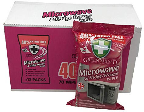 Green Shield Microwave Fridge and Freezer Kitchen Cleaning Wipes 12x 70 Packs: Ideal for Eliminating Odours with a Rapid Antibacterial Action: 840 Kitchen Wipes in Retail Display Box