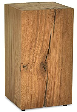 ms factory Holzblock Eiche Massiv - Handgefertigter Holzklotz - Rustikale Holzsäule - Beistelltisch Hocker Dekosäule - 25 x 25 x 70 cm