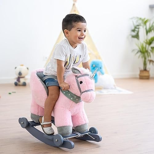 ATAA Caballito balancín con Ruedas para niños, a Partir de 18 Meses hasta 5 años, Mecedora Infantil en Forma de Unicornio Rosa Convertible en correpasillos (Unicornio)