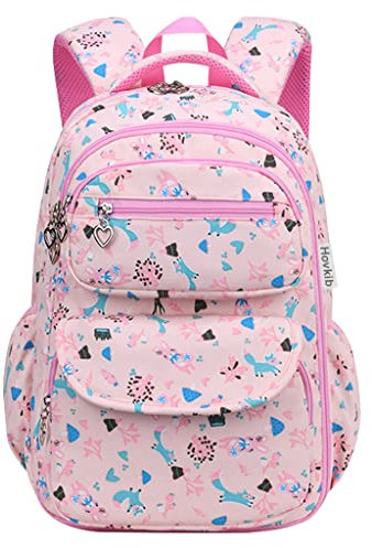 Hovkib Schulrucksack für Mädchen, Kinder Schulranzen Grundschultaschen Kinderrucksack Studenten Rucksäcke Leichte Büchertasche Druck Teenager Tagesrucksack für Alter 5-12 Jahre