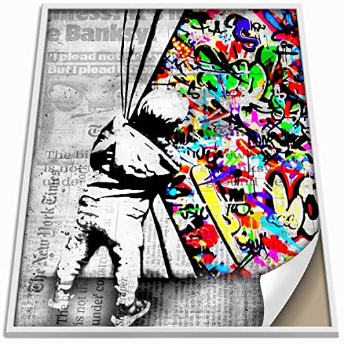 Boikal Collection Banksy Wandbild ohne Rahmen Bild Vintage Zeitung Stil Poster - XXL Plakat - Graffiti Hinter Vorhang - 1-teilig, 70 x 100 cm B1