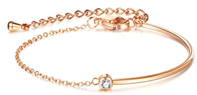 XIYINTA Bracelet pour femme avec zircon cubique, bracelet à chaîne en acier inoxydable plaqué or rose et argent bracelet à breloque pour femme (Or rose)