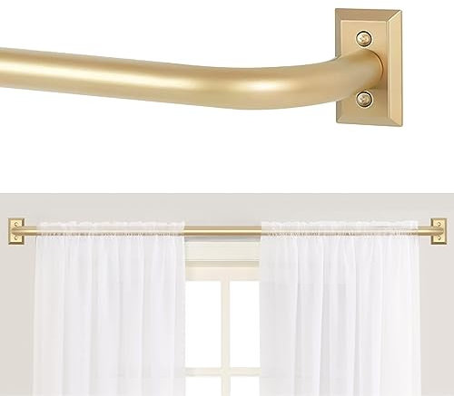 TANGWIN Goldfarbene Gardinenstangen für Fenster, 121,9 bis 229,6 cm: verdunkelnde, robuste, verstellbare Gardinenstange, Raumverdunkelung, modern, industriell, gebogen, französische Rückkehr