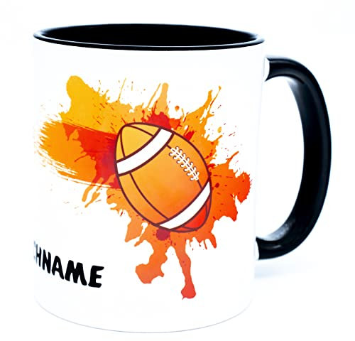 Football Tasse mit Namen personalisiert Becher Geschenk Fanartikel Teetasse Kaffeetasse Zubehör Geburtstag Accessories Ausrüstung Dekoration Deko Equipment Geschenkideen Trainer Beach Artikel Spieler