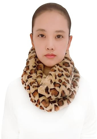 Lina & Lily Winter Loop Schal Snood Damen aus Kunstpelz (Leopard Braun)