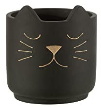 J-Line by Jolipa Cache Pot Noir avec Visage de Chat de Couleur Or