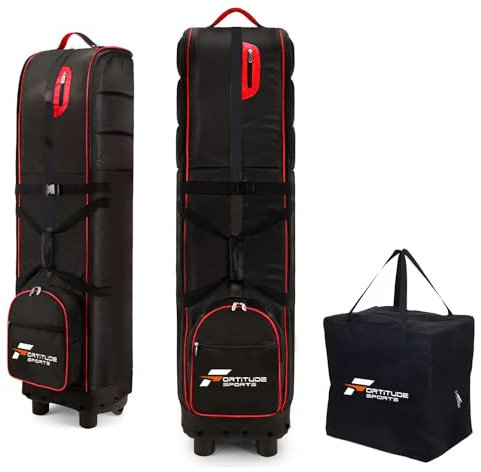 Fortitude Sports Premium Golftasche Reisetasche | Golf-Reisetasche mit Rollen | wasserdichte gepolsterte Golfschlägerhülle mit Tragetasche (schwarz/rot)