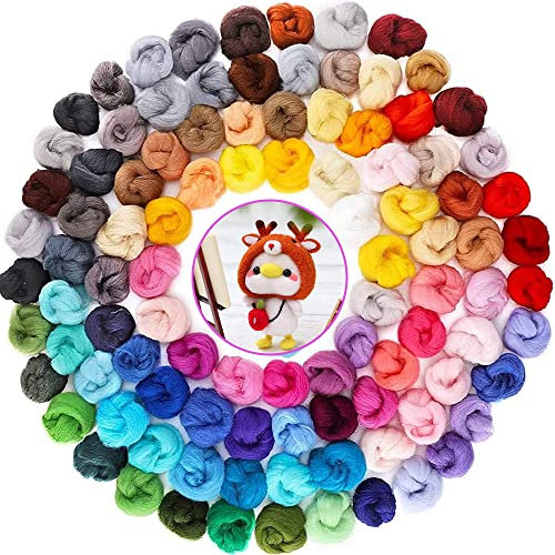 60 Farben Wolle zum Filzen, DIY Filzwolle, Wollgarn Filz Handspinnen, Reine Filzwolle, Wolle Roving Faser Nadelfilze, Basteln Nassfilzen, Filzwolle, zum Basteln für Nassfilzen und Trockenfilzen