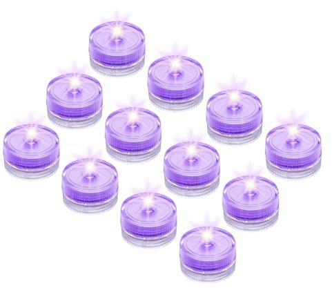 sourcing map Submersible Bright LED Tea Light, Purple Waterproof Flameless Candles for Party Wedding Festivals Decor, Pack of 12