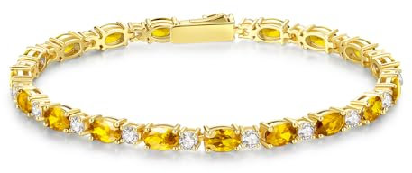 FANCIME Tennisarmband Damen 14K Vergoldet Citrin Tennis Armband 925 Sterling Silber Geburtsstein Geschenk Schmuck für Damen Mädchen, Länge 19 cm