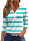 Generic HUIFUAO T-shirts pour femmes, T-shirts d'été à boutons avec col en V et manches 3/4 pour femmes, haut rayé de couleur, t-shirt d'été basique pour femme, coupe ample, Bleu A02, XL