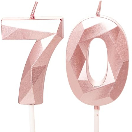 70th Birthday Candles, Rose Gold Number 70 Happy Birthday Candles, Women Cake Topper Decorations for 70 Year Old Birthday Party Wedding Anniversary Celebration Supply Rose Gold