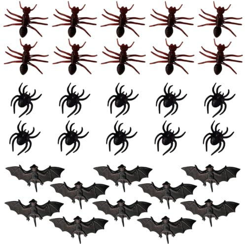 VYIBPDY Spinne Spiel,Scherzartikel,30 Pcs Realistische Insekten Aus Kunststoff,Anregende Künstliche Spinnen, Fledermäuse, Ameisen Halloween Teasing Streich Requisiten