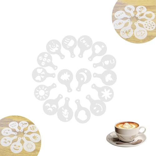 HJIAMA Kaffee Deko Schablonen 32 Teile, Schablonen für Cappuccino Set mit Verschiedenen Mustern, Schablonen für Kaffee für Zubereitung Kaffee, Kuchen und Backformen