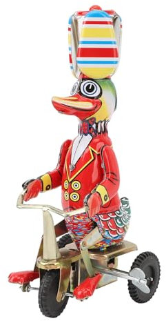 Yomiyuyr Handgefertigtes Blechspielzeug „Ente auf Fahrrad“, Vintage-Blechspielzeug mit Uhrwerk, Robustes Weißblechmaterial, Aufziehspielzeug, nostalgisches Sammlerstück für die