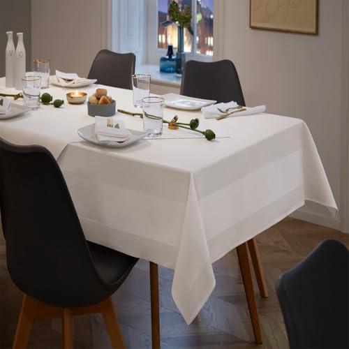 Gastro Uzal Tischdecke Atlaskante 100% Baumwolle für Gastronomie (Weiß, 210 x 210 cm)