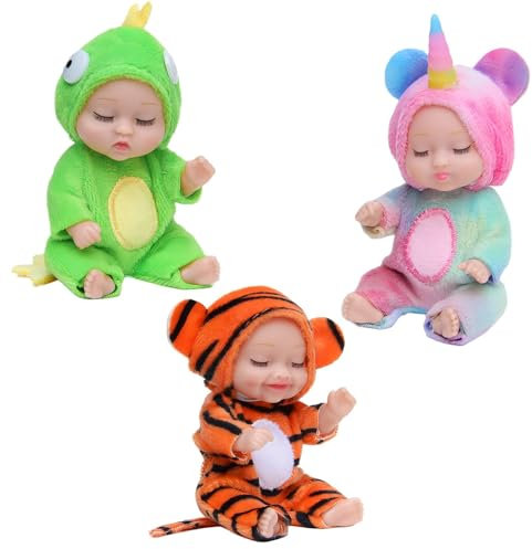 3 Stück Mini Newborn Babypuppen Reborn Puppen für Mädchen,4 Zoll Newborn Baby Puppe,Realistische Babypuppe,Kleine Püppchen Mini Puppen für Kinder Kleinkinder ab 2 3 4+ Weihnachten Geburtstag Geschenk