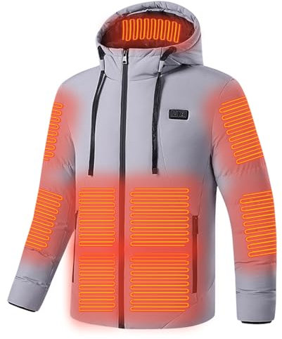 Heated Jacket for Men Women with 15 Heating Areas Heated Coat with Hood Heated Body Warmer Unisex Waterproof Windproof USB Rechargeable Electric Heated Outerwear for Outdoor Activities Skiing