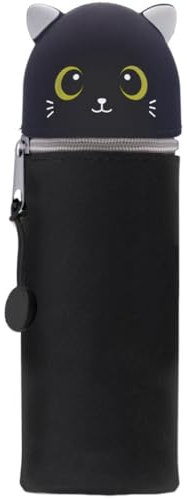 GDFJBG Trousse Ecole 2 en1 en Silicone Souple - Kawaii Étui en Silicone Souple pour l'école, Extensible en Forme de Animal (Black Cat 2)