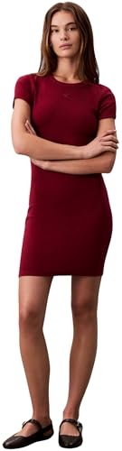 Calvin Klein Vestido Camisero Corta Mujer Mini con Cuello Redondo, Rojo (Magenta Jewel), L