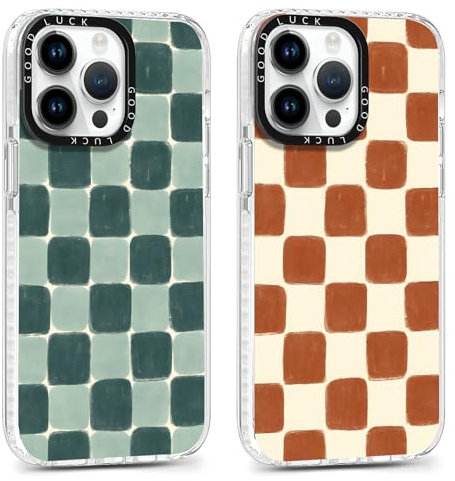 Foonary 2 Pack Transparent Green Grid Print Phone Case for iPhone 13 Pro 6.1,Soft Silicone with Fashion Design Aesthetics Clear Pattern Cases, Shockproof Bumper Protector Girls Women Cover