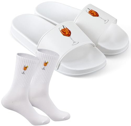 Hestya 2 Pièces Cadeaux Drôles pour Femmes Cadeaux d'Amoureux de Cocktail 1 Paire Pantoufles à Motifs 1 Paire Chaussettes de Tennis Chaussures de Bain Chaussons Amusants pour Piscine Mariage(EU 40-41)