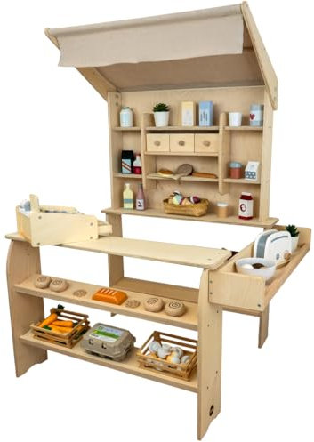 Meppi Kaufladen Caramel aus Holz Natur - Kaufmannsladen für Kinder - Marktstand