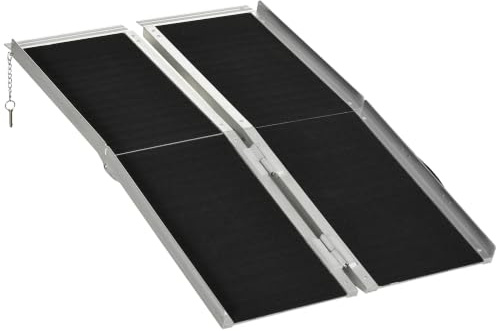 HOMCOM Rampa per Sedia a Rotelle Portatile Pieghevole 122x73.5 cm Nero | Rampa per Disabili, Antiscivolo, Pedana per Disabili, Alluminio, Capacità 270kg, per Gradini Scale Porte e Auto