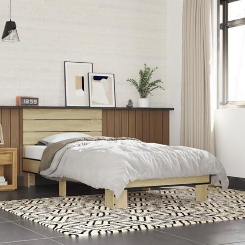 kithwjll Bettgestell Sonoma-Eiche 90x190 cm, Holzwerkstoff und Metall, Stabiler Bettrahmen für Einzelbett, langlebiges Bett ohne Matratze