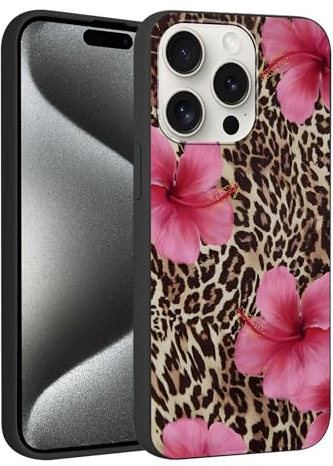 Foonary Leopard Flower Print Case for iPhone 15 Pro 6.1,Cute Aesthetic Design Silicone Soft cheetah print Pattern Phone Cover for Girls, Preppy Shockproof Protective Case for Women