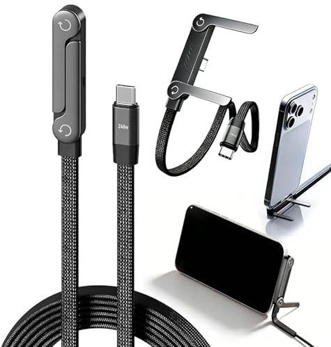 Jadyon 2-In-1 Invisible Holder Charger Cable, Sideways Phone Charger, Multi Charger Cord With Type C, 5ft 240w Fast Charging Stand Data Cable for Smartphones,Tablets,Laptops,and Gaming Devices